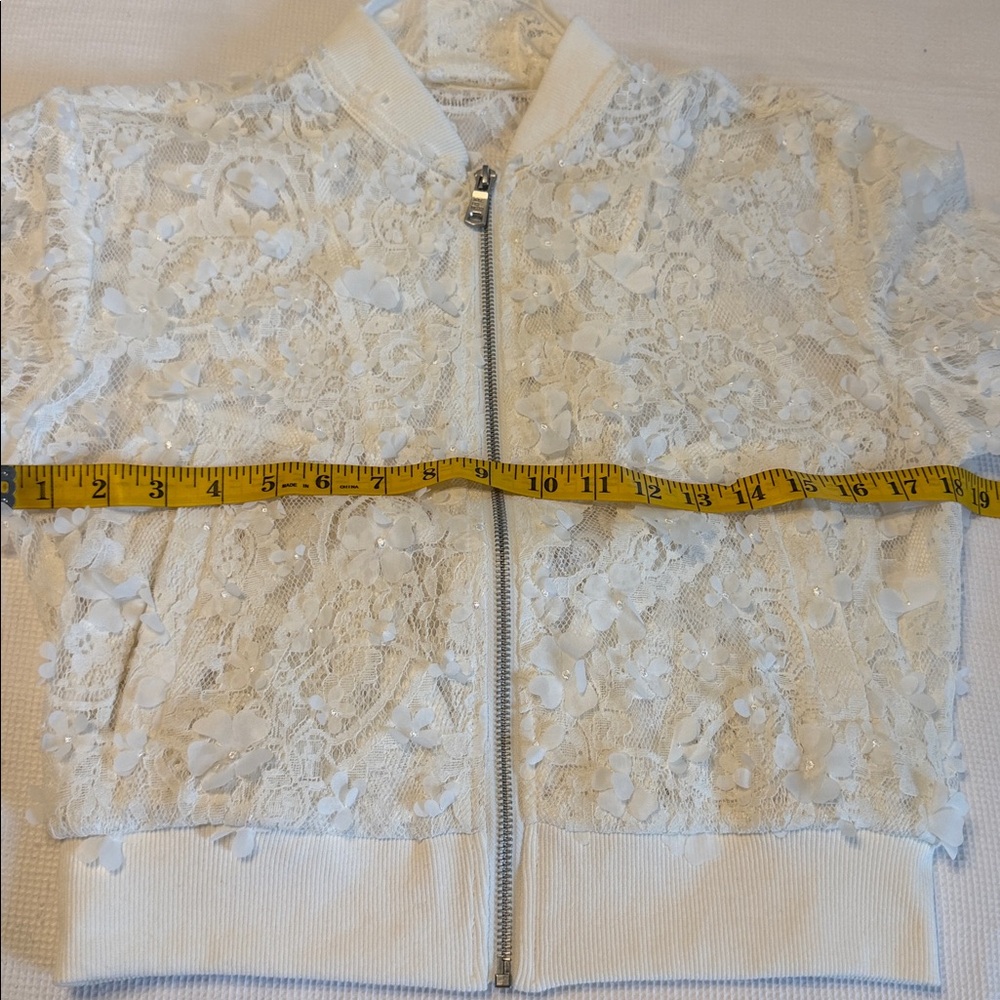 Avec Les Filles Lace Crop Bomber Jacket White Size XS - Picture 9 of 13